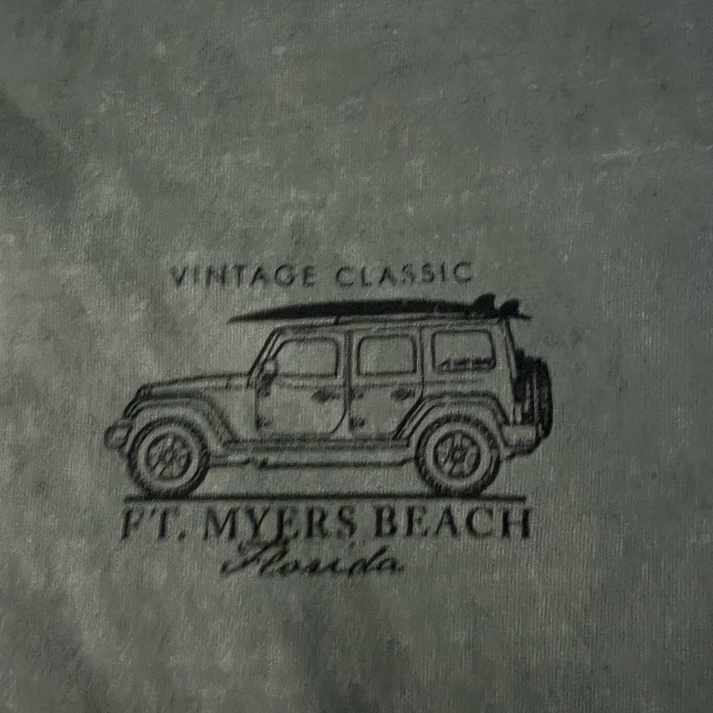 Ft. Myers Beach Florida Graphic T-Shirt Vintage Classic Surf Jeep L gray NWOT - Picture 3 of 4